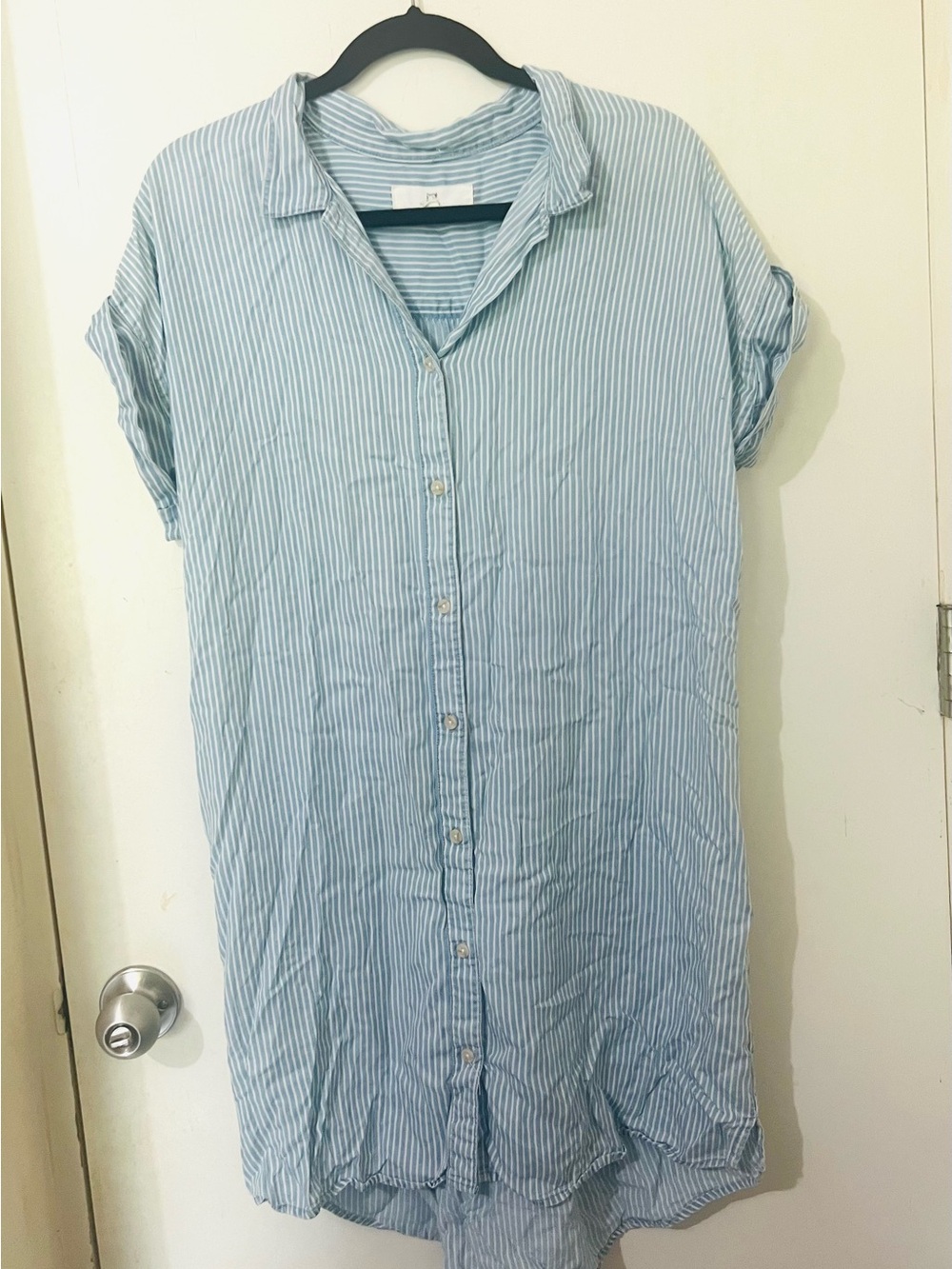 Thread & Supply Light Blue & White Striped Short Sleeve Button-Down